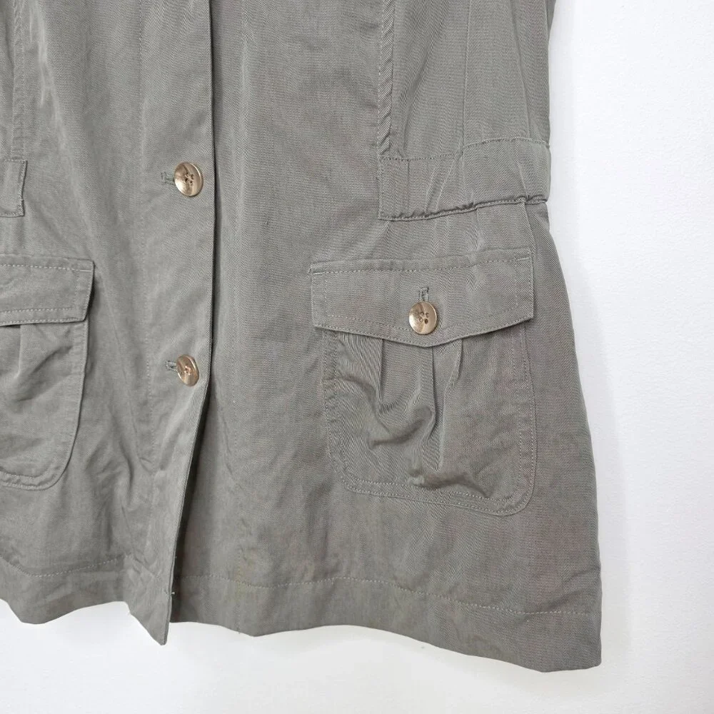 Chico's 100% Lyocell Utility Vest Sleeveless Jacket Safari Coastal Green Size 1